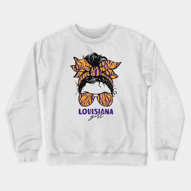 Proud Louisiana Girl Letting My Roots Show // Messy Hair Don't Care Louisiana Tiger Stripes Crewneck Sweatshirt by Now Boarding